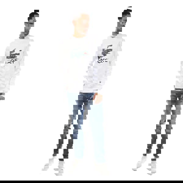 Lacoste Mens Fleece Crew Neck Sweatshirt - White - 