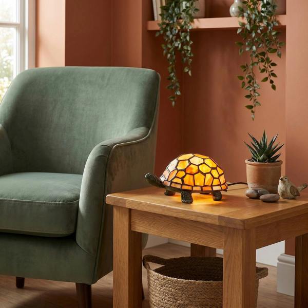 Quirky Orange and Amber Stained Glass Tiffany Tortoise Table Lamp Image 6