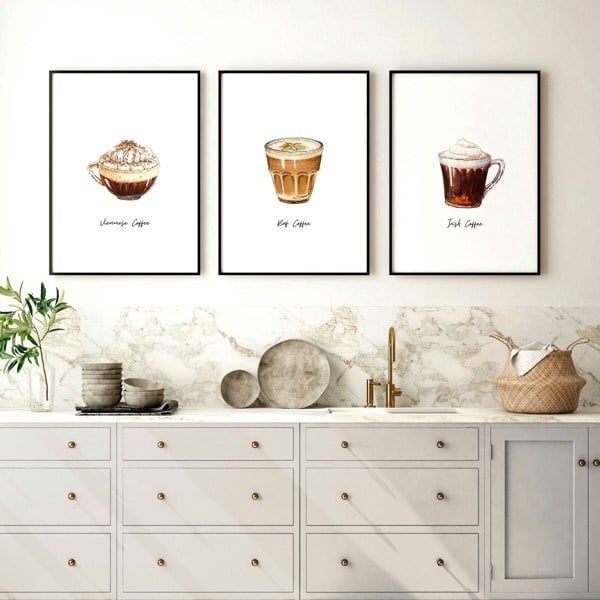 Coffee prints for kitchen | set of 3 wall art prints