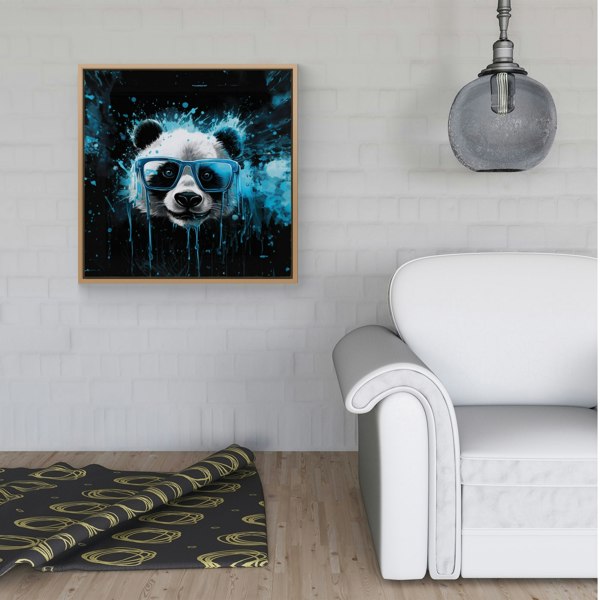 Warren Reed Blue Splash Art Panda Face Framed Canvas