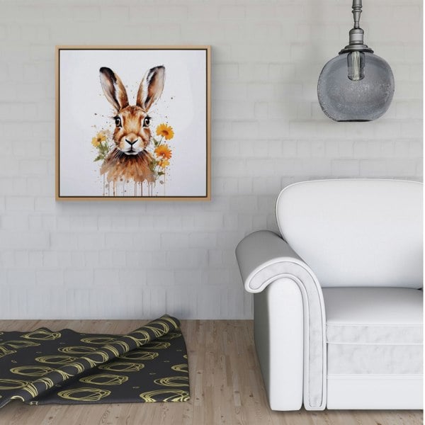 Warren Reed Watercolour Hare and Daisies Framed Canvas