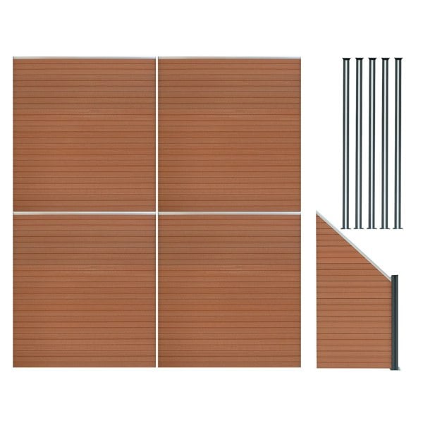 Monstershop Composite Fence Panels x 4, Angled Piece & LED Posts x 5 - Brown