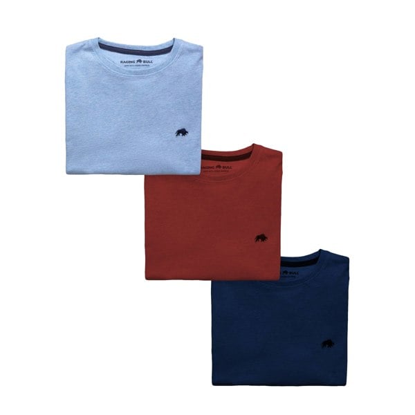 Raging Bull Mens Classic Organic Cotton T-Shirt (Pack of 3) - Blue/Red/Navy