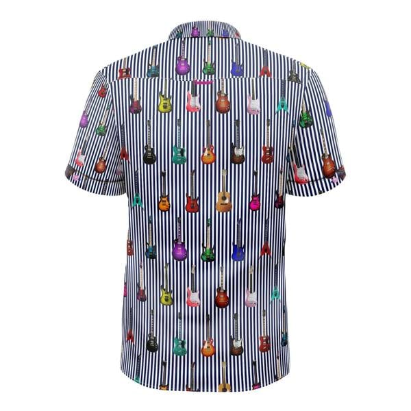 GUITAR STRIPE PRINT SHORT SLEEVE SHIRT - Premium Men's Patterned Shirt by Claudio Lugli | Bold Design, Tailored Fit, Best Printed Shirts