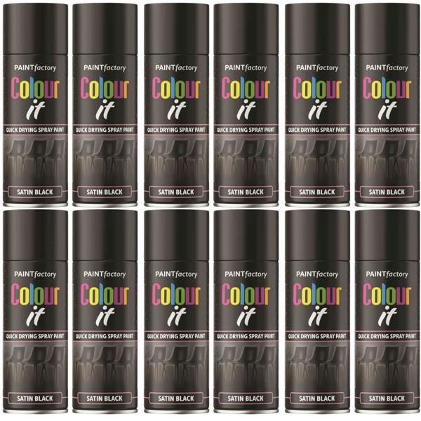 Paint Factory 12X  Black Satin Spray Paint 400ml