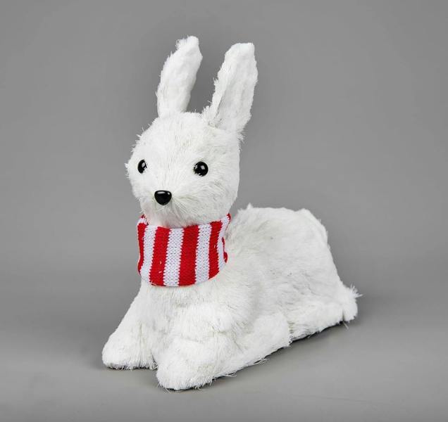 20cm White Sitting Deer Christmas Figurine with Striped Scarf for Indoor Display image 4