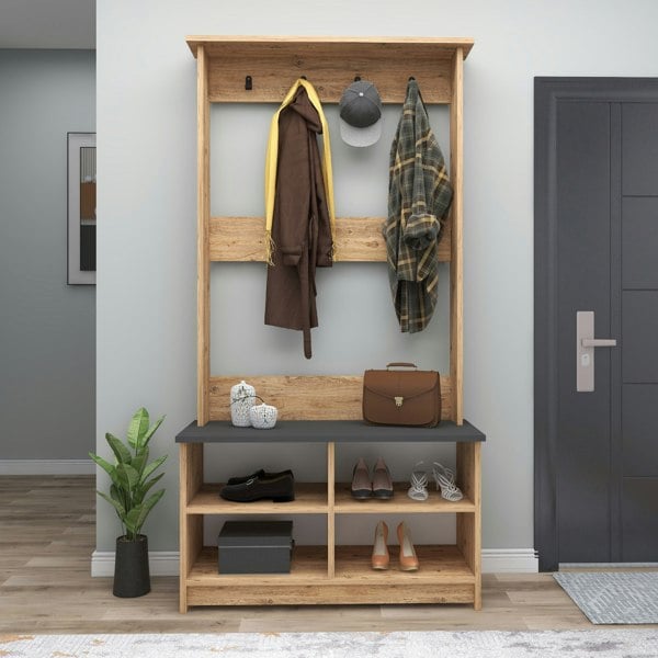 Destina Home Amelia Modern Hallways Coat Rack with 4 Shelves & Metal Hooks