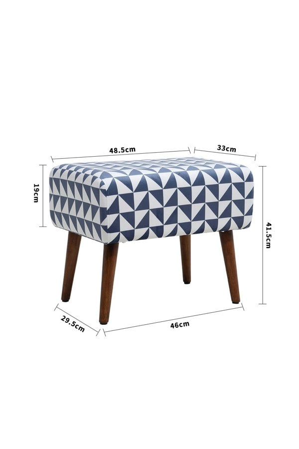Living and Home Triangle Printing Patterned Linen Ottoman Footstool with Walnut Color Legs