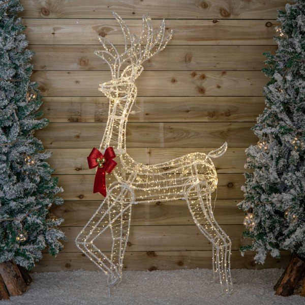 Samuel Alexander 1.48m Light up Acrylic Christmas Deer Decoration with Red Bow and 940 Warm White LEDs