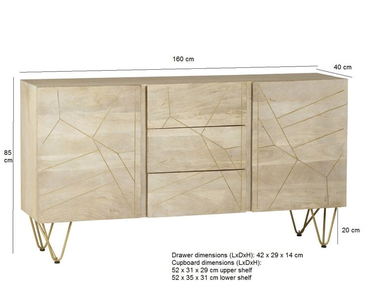 IH Design Large Sideboard with Doors and Drawers Barbuto Light Mango