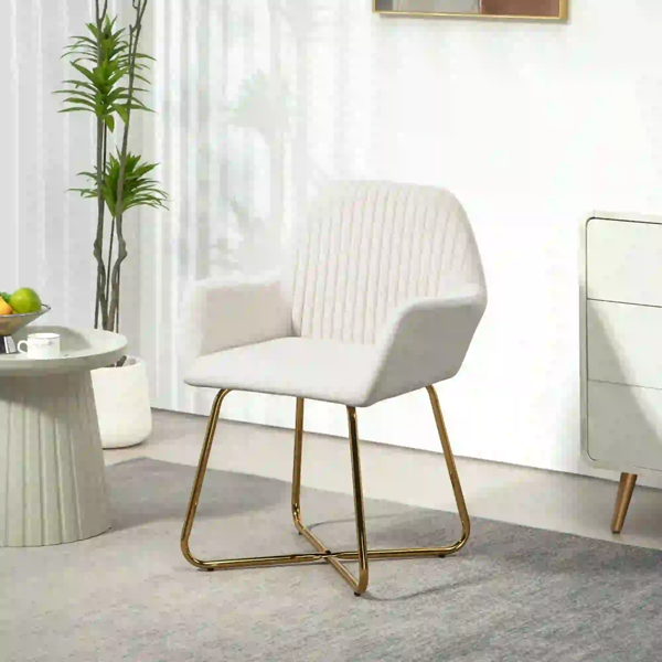 Modern Arm Chair Upholstered Accent Chair with Metal Base for Living Room Cream White