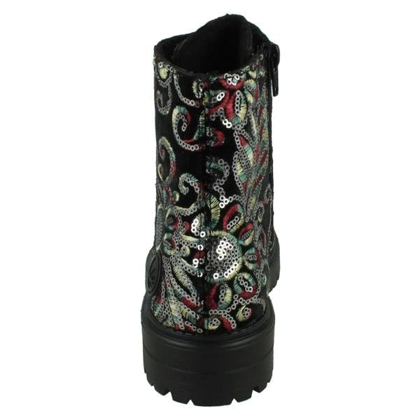 Rieker Ladies Rieker Floral Stitch and Sequin Design Combat Boots Z2841