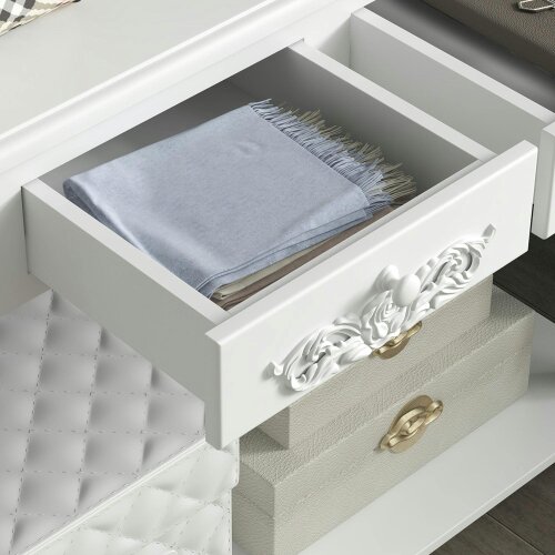 Wyld Haus Relo Wooden White French Console Table With Drawers And Bottom Shelf