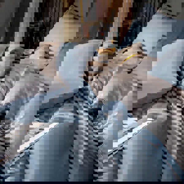 Anyhouz Anycozy Duvet Comforter Set UK King Blue/ Light Grey Egyptian Cotton Thick Blanket Bedspread 6 Pcs Bed Set