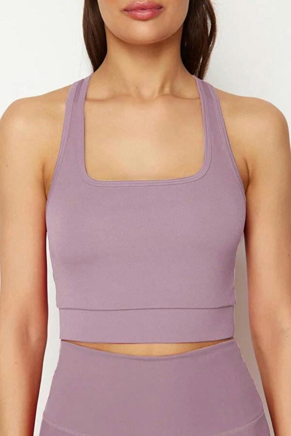 WOVCOR Padded, Thick-Strapped Knitted Sports Bra with Back Detail