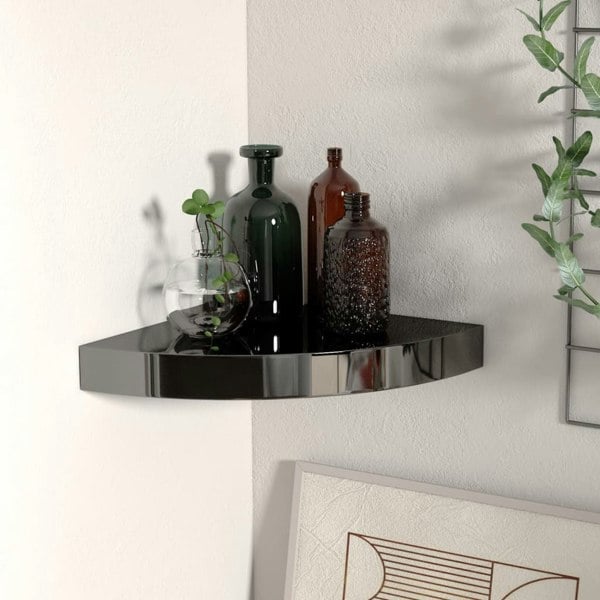 Berkfield Floating Corner Shelf High Gloss Black 25x25x3.8 cm MDF
