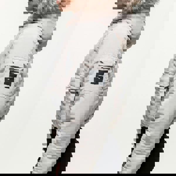 Good For Nothing Stone Padded Parka Jacket with Faux Fur Trim Hood - Stone Image 3