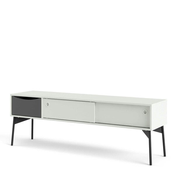 Wyld Haus Nordborg Grey and White Wooden TV Unit 2 Sliding Doors 1 Drawer
