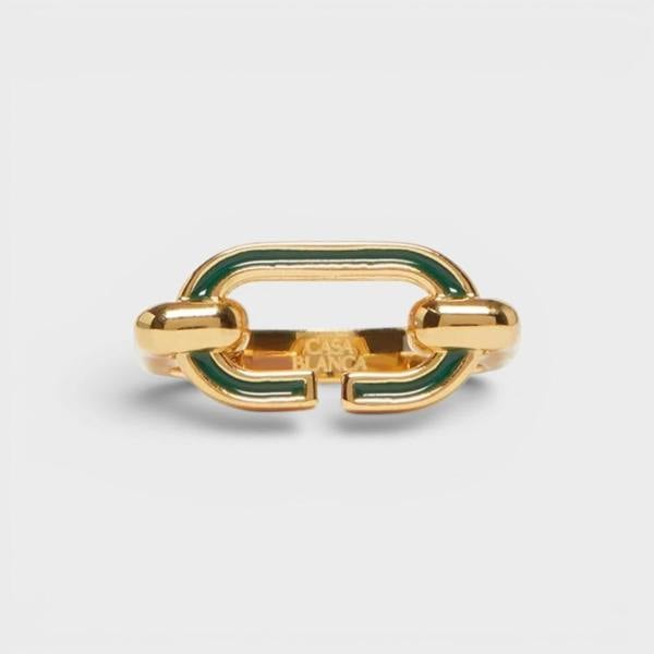 Casablanca Enamel "C" Link Ring Green Gold