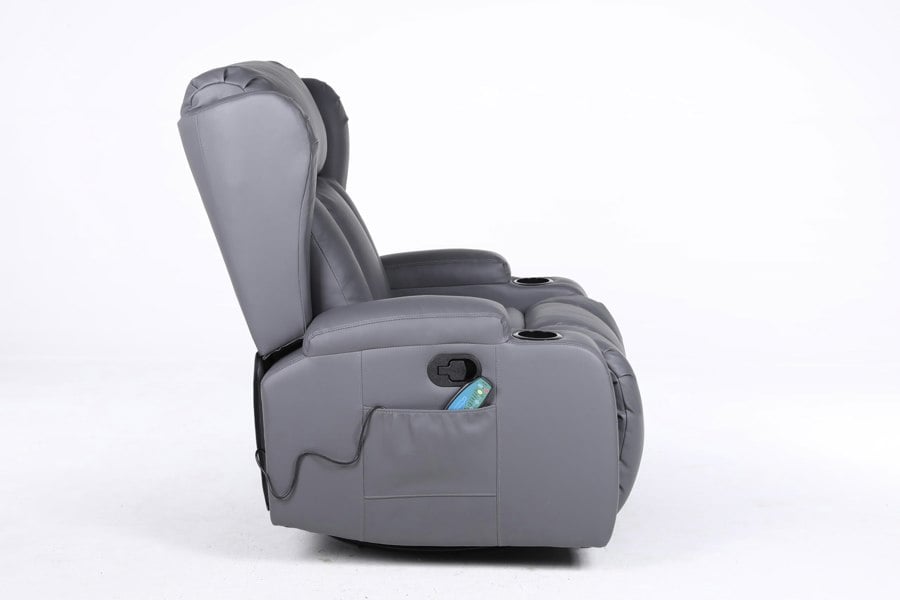 SQUAREBOXX Copenhagan Leather Manual Recliner Armchair with Heat Massager in Grey