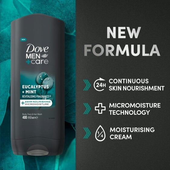 Dove Men+Care Eucalyptus + Mint 3-in-1 Hair, Face and Body Wash 6x400ml
