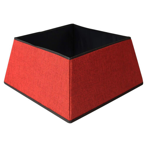 Square Red Christmas Tree Skirt, Cosy Fabric Stand Cover for 1.5–2.1m Trees, Easy Unfold Design, 48cm x 48cm Base, 25cm High