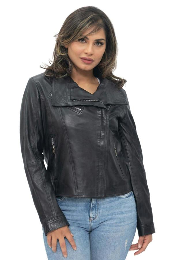 Infinity Leather Womens Leather Shawl Wrap Biker Jacket - Riga