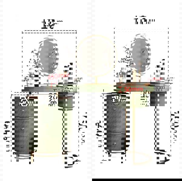 Tandy Dressing Table With LED Mirror, Green & White,  Makeup Vanity