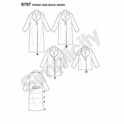 Simplicity Sewing Pattern 8797, Coats for Women, A (XS-S-M-L-XL) - Intermediate