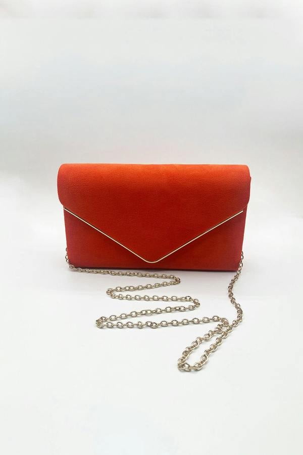 SVNX Faux Suede Envelope Evening Bag in Blood Orange