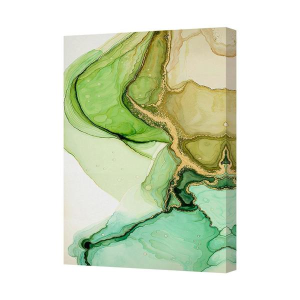 Benjamin Tate Design Green Abstract Canvas Wall Art Print With Gold Accents
