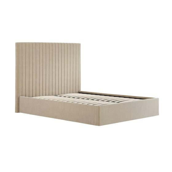 Wyld Haus Dublin Taupe Upholstered 4ft6 Double Ottoman Bed with Tall Ribbed Headboard
