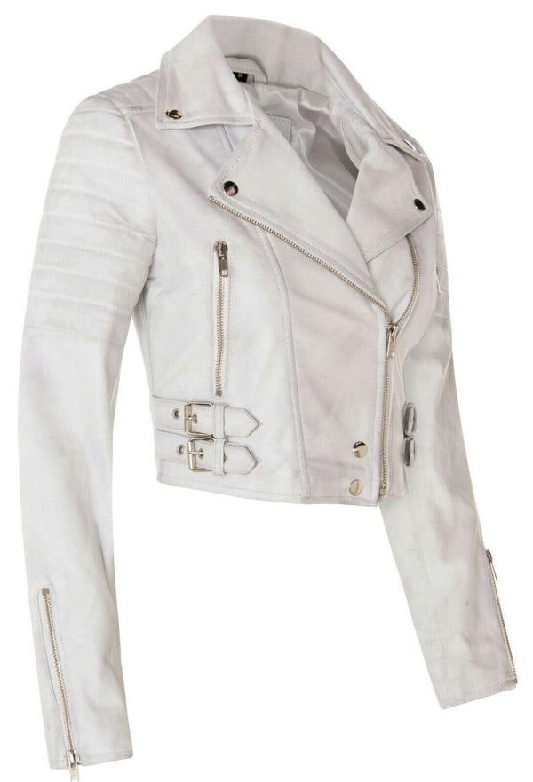 Womens Brando Cropped Leather Jacket-Longtown - Upperclass Fashions 