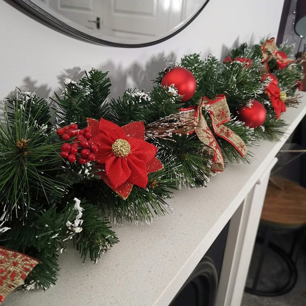 Samuel Alexander Premier 180cm (6ft) Festive Red Dressed Christmas Garland With Bows And Red Baubles