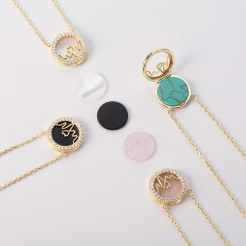 BLOOMTINE Loves Frequency Gold Pink Opal Vermeil Heartbeat Necklace