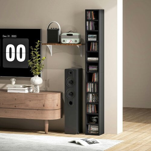 Wyld Haus Nisapa Wood Black Tall Narrow Media Storage Tower With 204 Disc Capacity