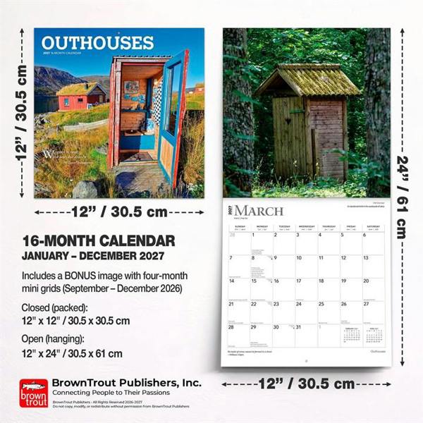 Outhouses Calendar 2027, Wall Calendars, Month To View, Humour, Gift