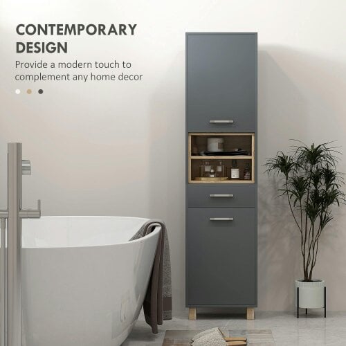 Wyld Haus Suna Tall Bathroom Storage Cabinet With Moisture Resistant Board Finish Matte Grey