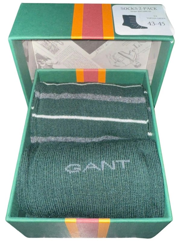 GANT 2-Pack Multi-Stripe Socks Gift Set, Tartan Green