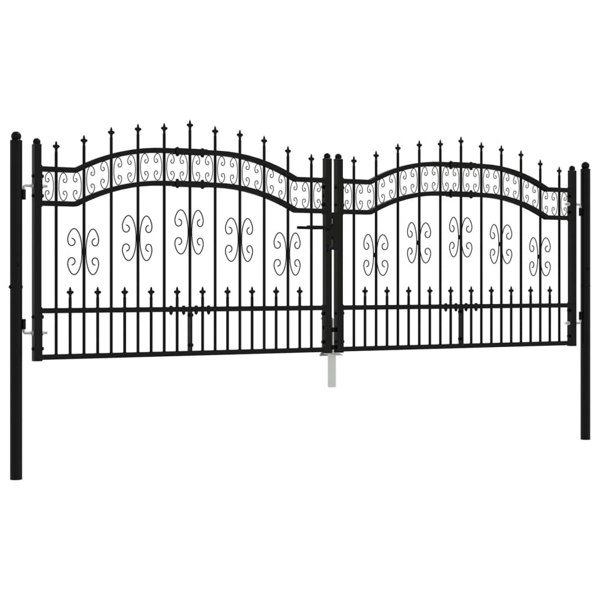 Berkfield Fence Gate with Spear Top Black 305x151 cm Powder-coated Steel