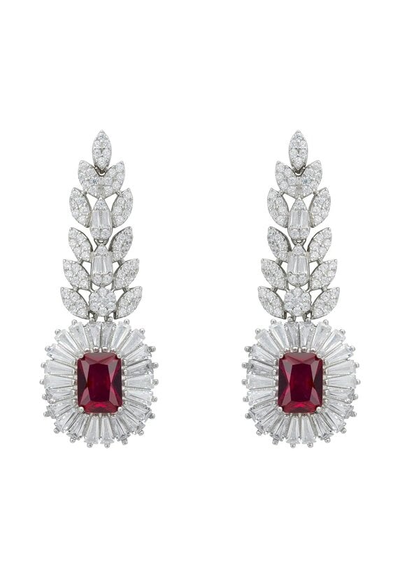 Latelita Countess Gemstone Drop Earrings Ruby Silver