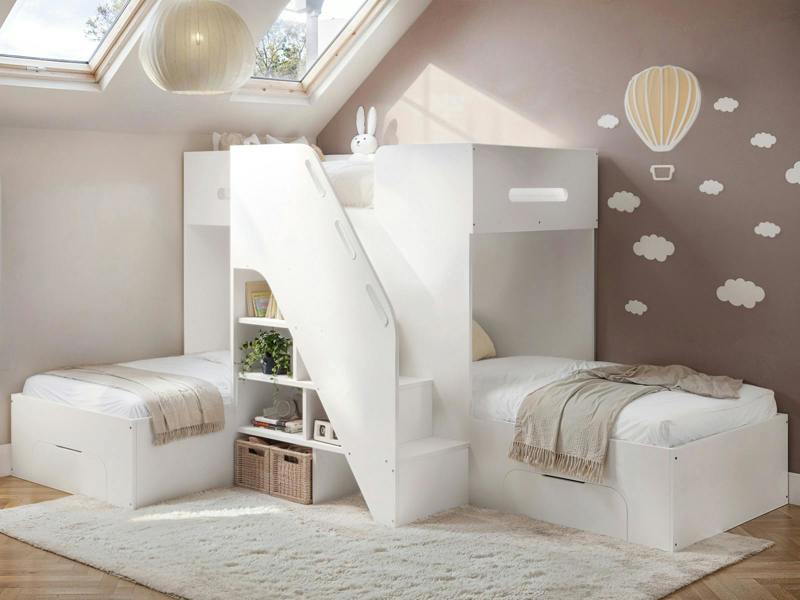 Mason Staircase Triple Sleeper with Storage White