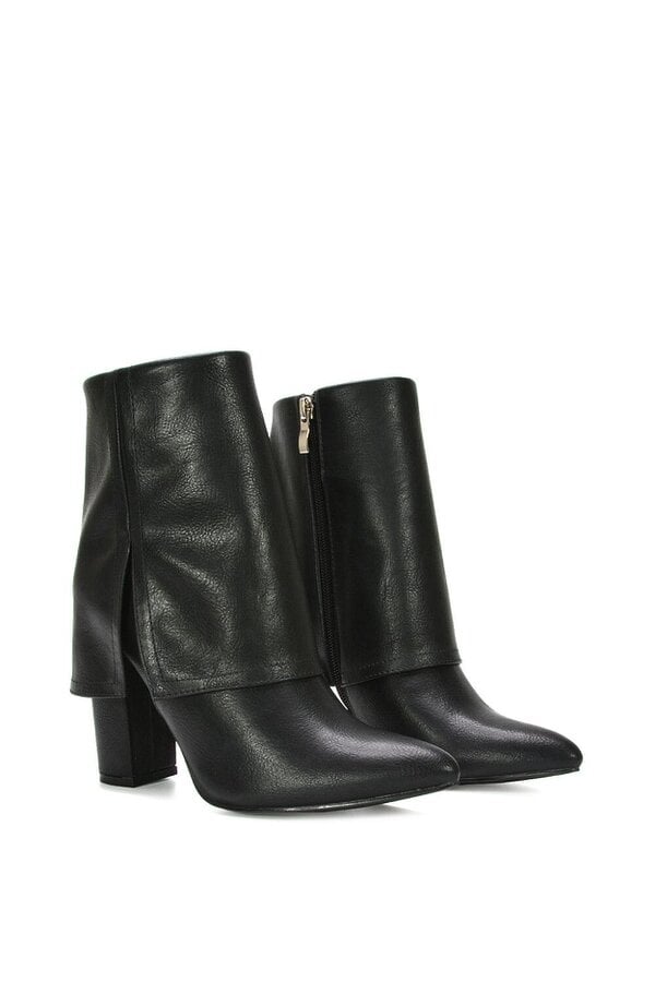 XY LONDON Fold Over Ankle Boots Layered Point Toe Block Heel Booties