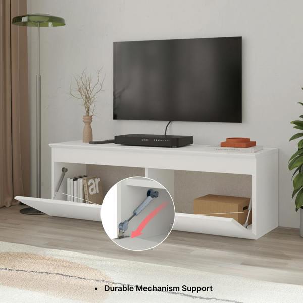 Decortie Modern TV Stand Unit 120cm with Soft-Close Drop-Down Door Non-handle Design & Storage Space, Living Room
