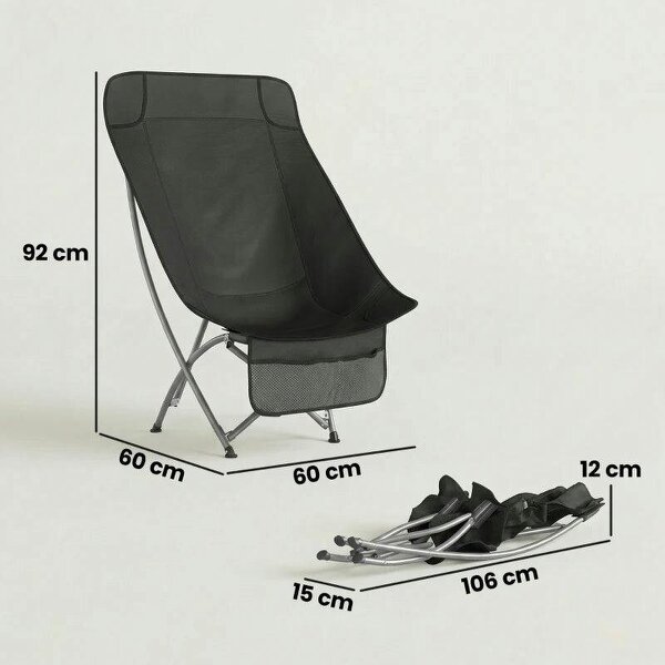 Camping Chair for Adults Heavy Duty Folding Camp Chair with Side Pocket and Carry Bag Black