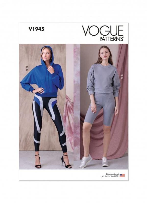 Vogue Sewing Pattern 1945, Tops, Sweaters, Hoodies, Leggings, Shorts for Women, A (XS-S-M-L-XL-XXL) - Advanced