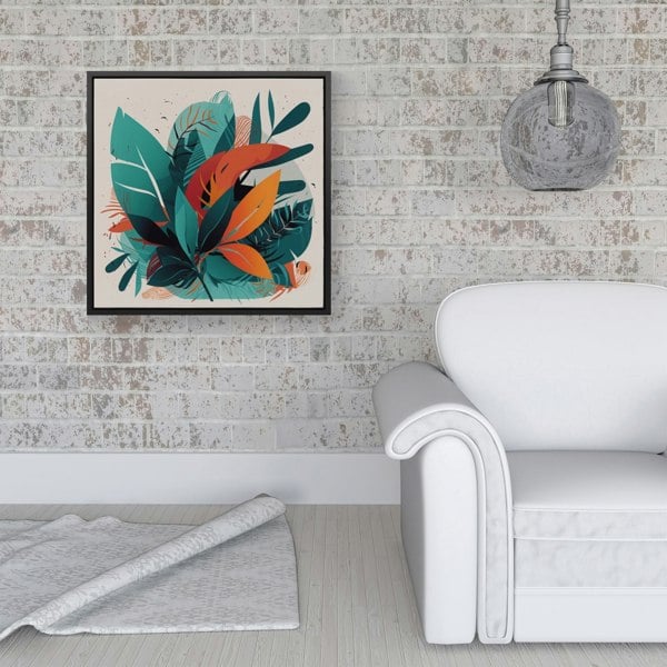 Warren Reed Green Orange Tropical Leaves Framed Canvas