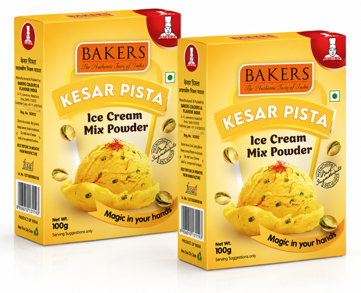 Bakers Kesar Pista Ice Cream Powder Mix, Instant Dessert - 100g - Two Packs
