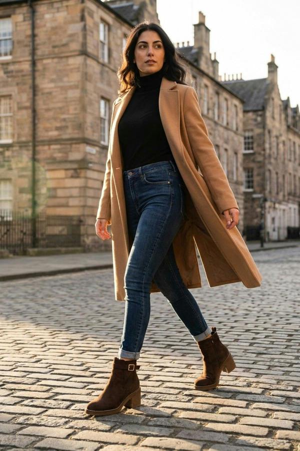 Saoirse Faux Suede Block Heel Boots - Brown