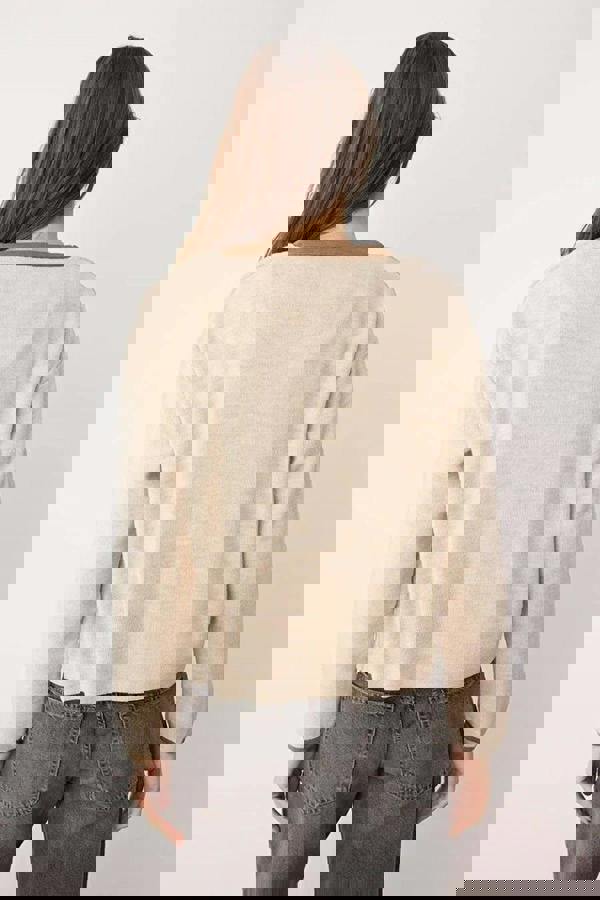 WOVCOR 2-Piece Color Block Knit Blouse-Cardigan Set